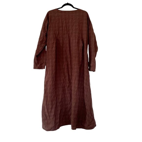 Cottagecore Brown Plaid Long Sleeve Hi/Lo Asymmetrical Hem Magic Maxi Dress - Picture 2 of 10